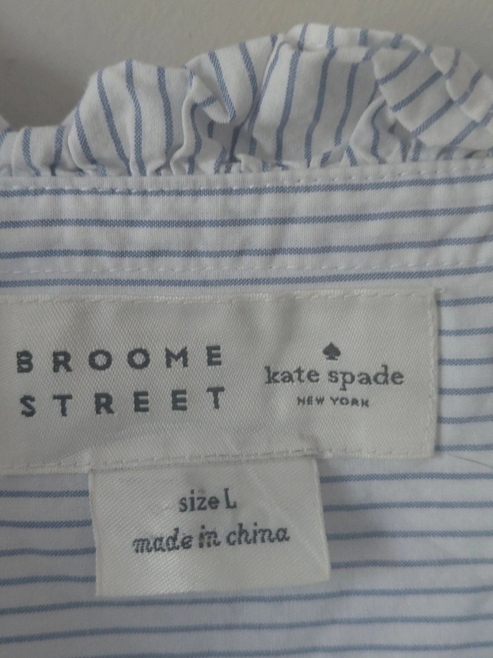 kate spade Light Blue and White Pinstripe Ruffle Collar Button-Front Shirt - Picture 3 of 4